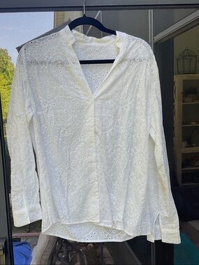 Women's White Eyelet Button-Down Shirt